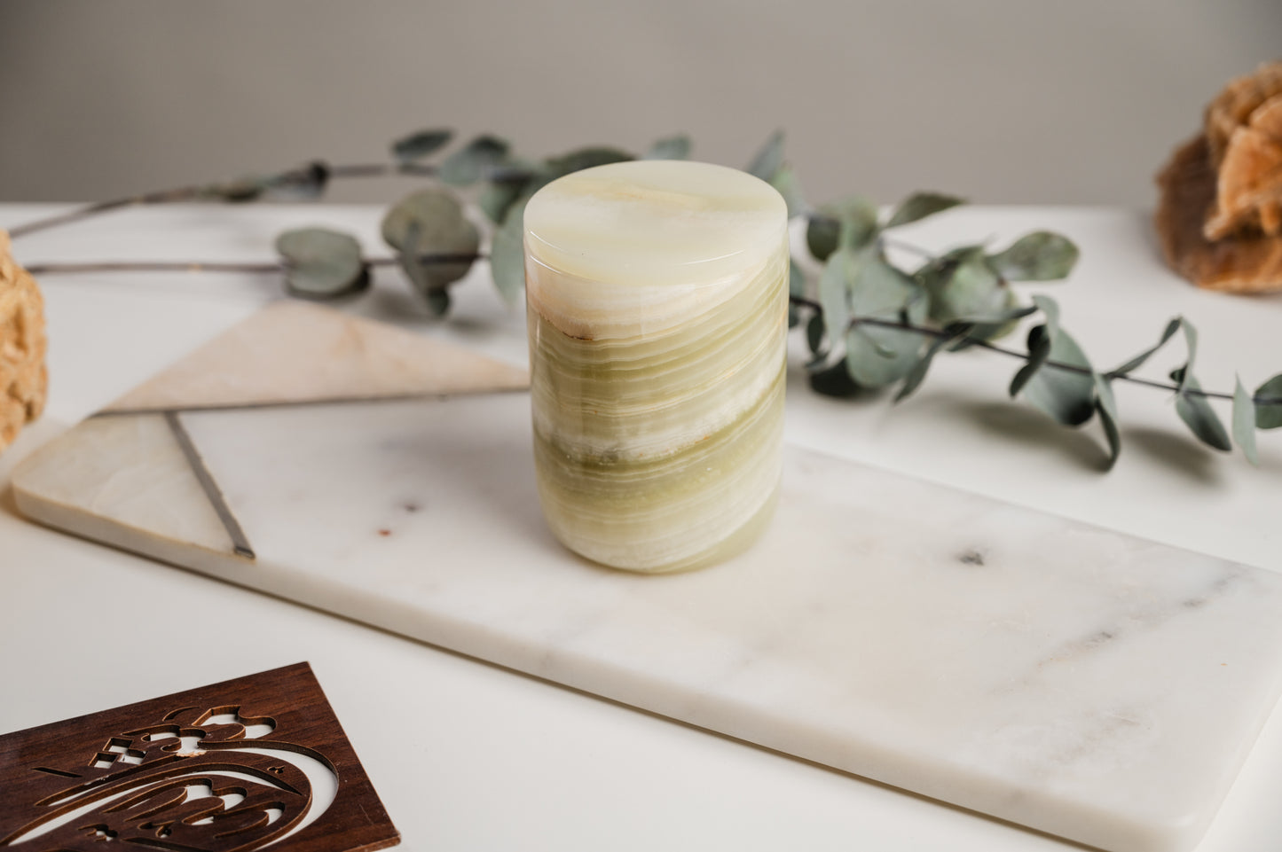 GREEN ONYX CANDLE VESSEL